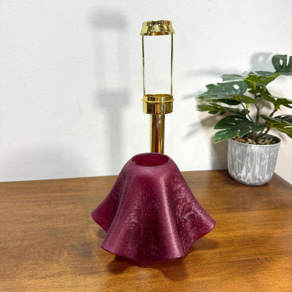 Fairy Light Partylite Cranberry Corroso Art Glass Tealight Lamp Brass 11.5" vtg - Picture 4 of 9